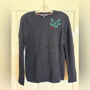 Tommy Hilfiger Navy Blue Sweater with Green Holly and Red Berries Sz S
